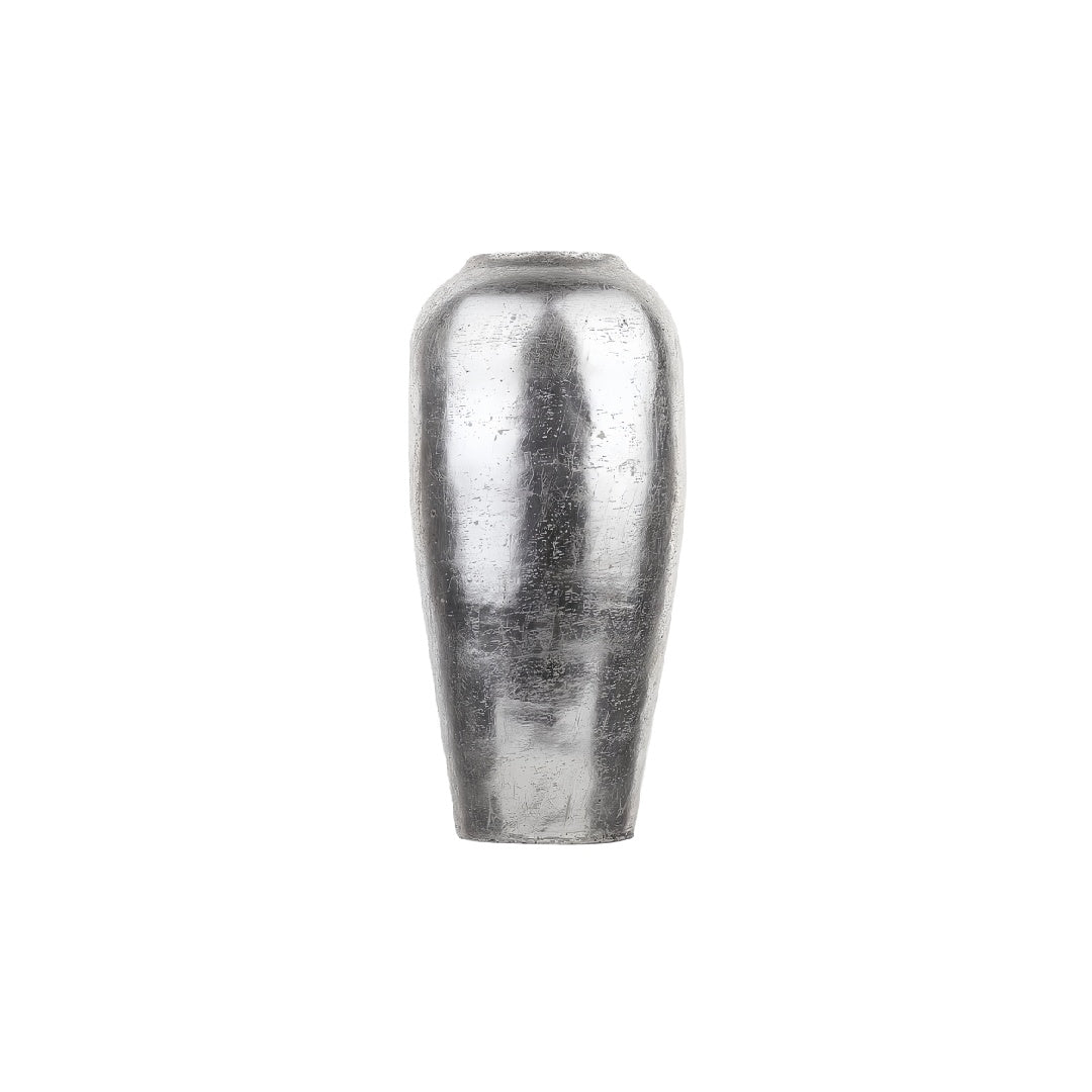 Industrial Metallic Silver Ceramic Floor Vase - 15 inch Distressed Silver Decorative Urn