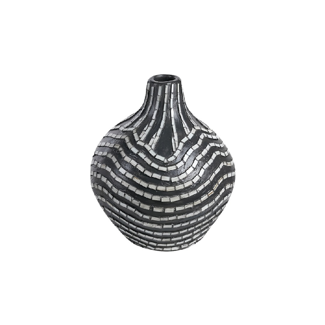 Modern Black and Silver Mosaic Tiled Ceramic Vase - 11 inch Sphere Art Decorative Vase