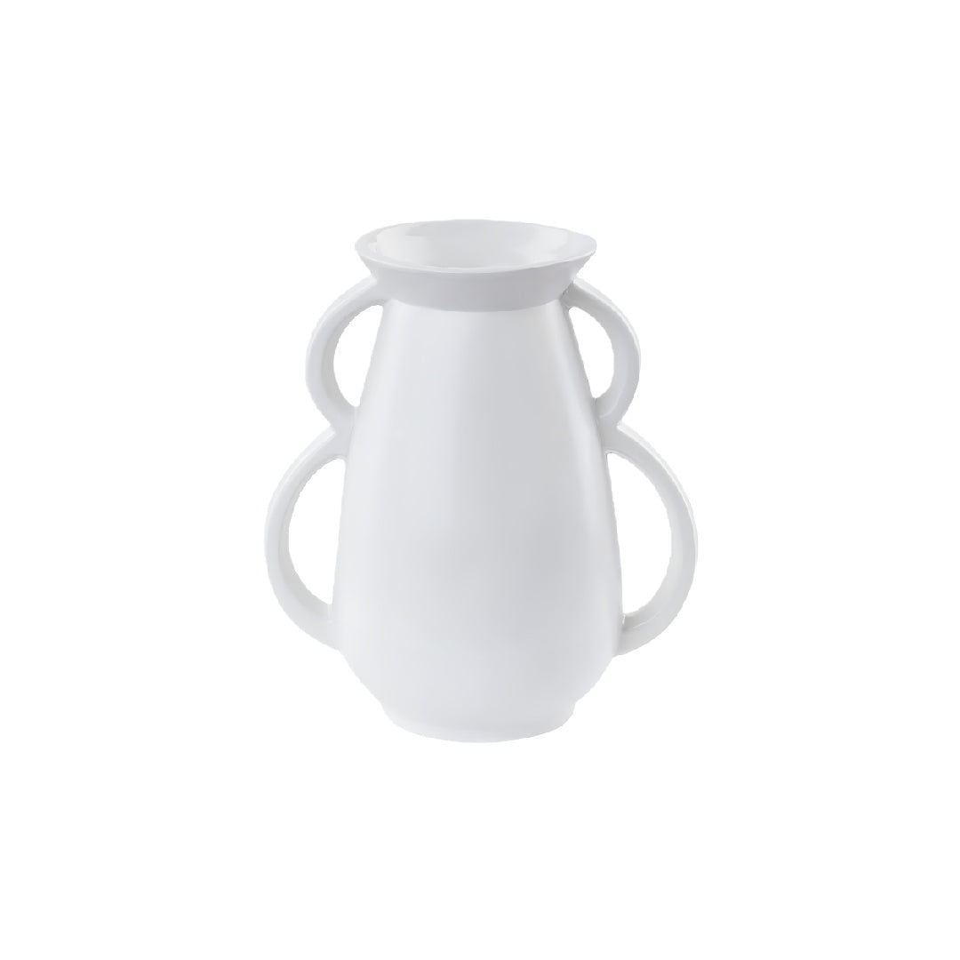 Modern Matte White Ceramic Decorative Vase with 4 Handles - 10-inch Minimalist Floral Pot