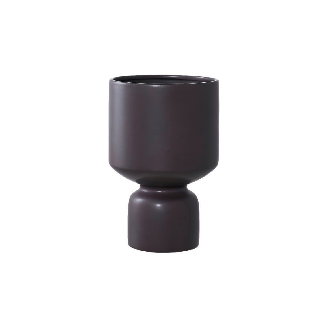 Modern Matte Dark Brown Ceramic Pedestal Planter - 7-inch Minimalist Indoor Plant Pot