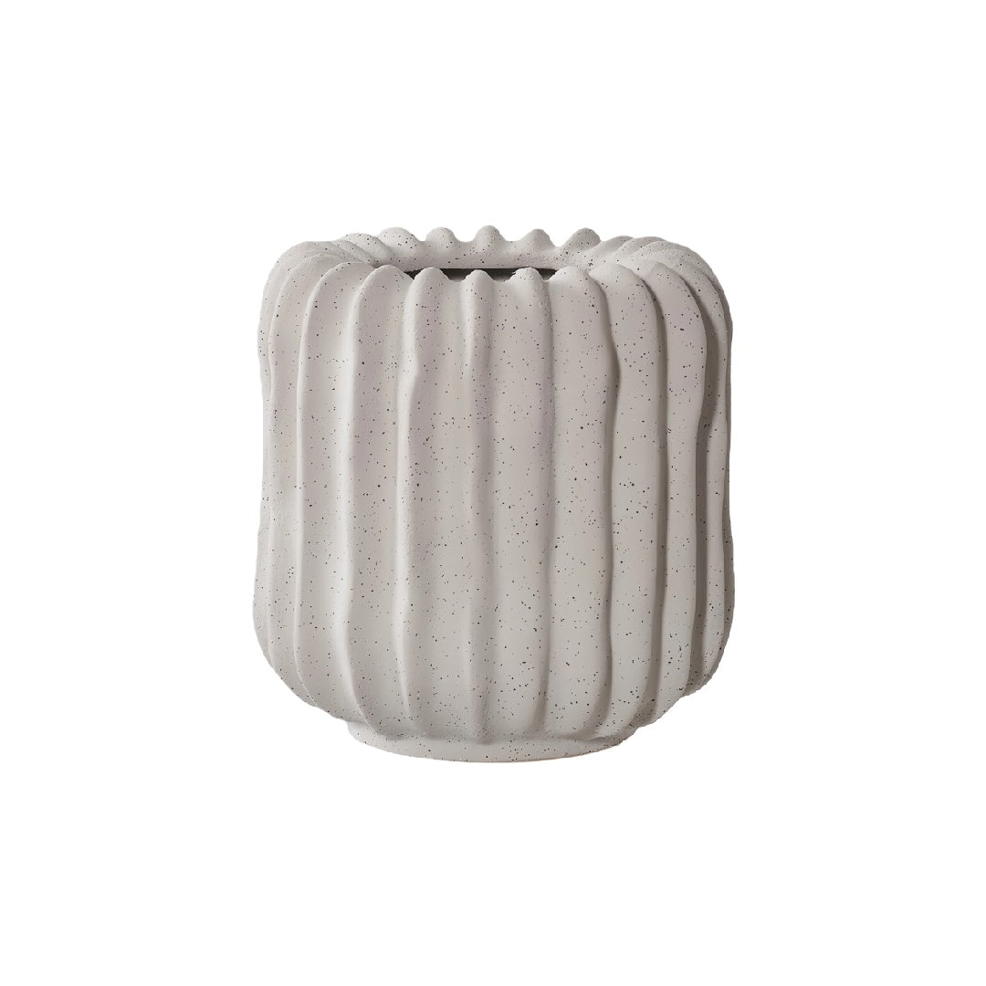 Textured Ribbed Speckled Ceramic Vase - Nordic Style Matte Grey Desktop Decorative Pot