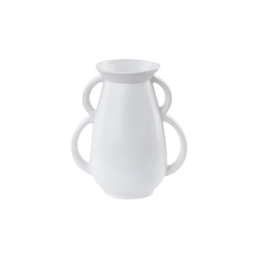 Modern Matte White Ceramic Decorative Vase with 4 Handles - 10-inch Minimalist Floral Pot