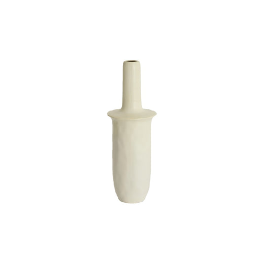 Minimalist Matte Cream Ceramic Bud Vase - Textured Sculptural Decorative Bottle