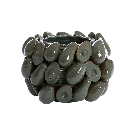 Artistic Avocado Textured Ceramic Planter - Dark Green Glazed Decorative Succulent Pot